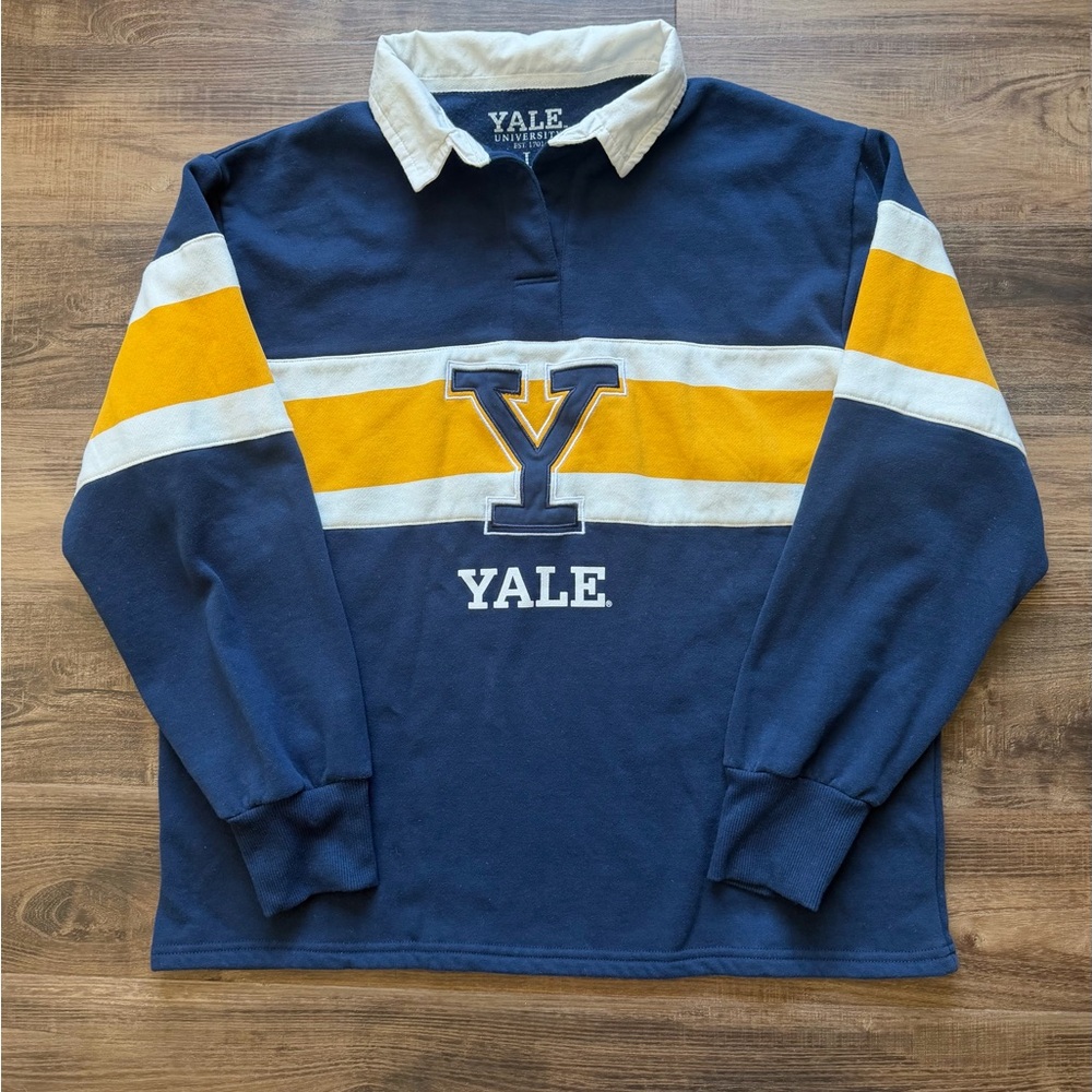 Yale Navy & Gold Rugby Shirt with White Collar Men’s Large, Like New